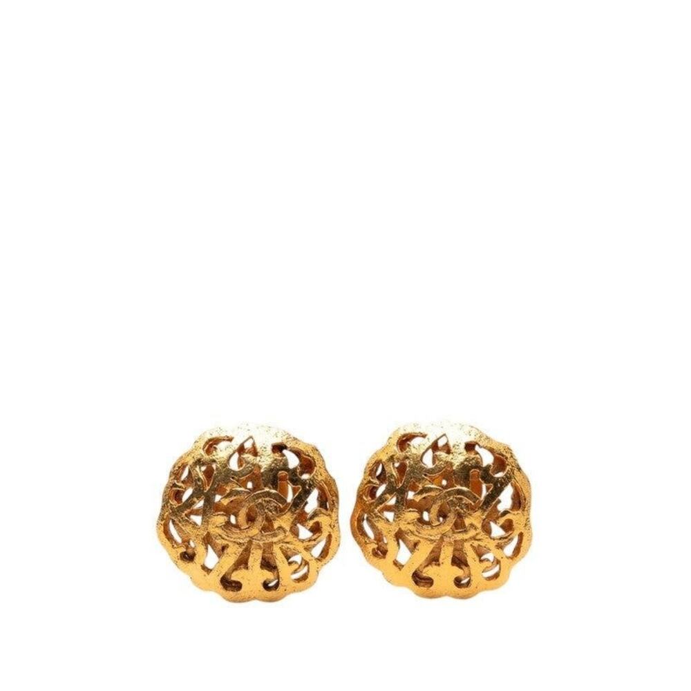 Chanel CC Logo Vintage Plated Earrings Gold